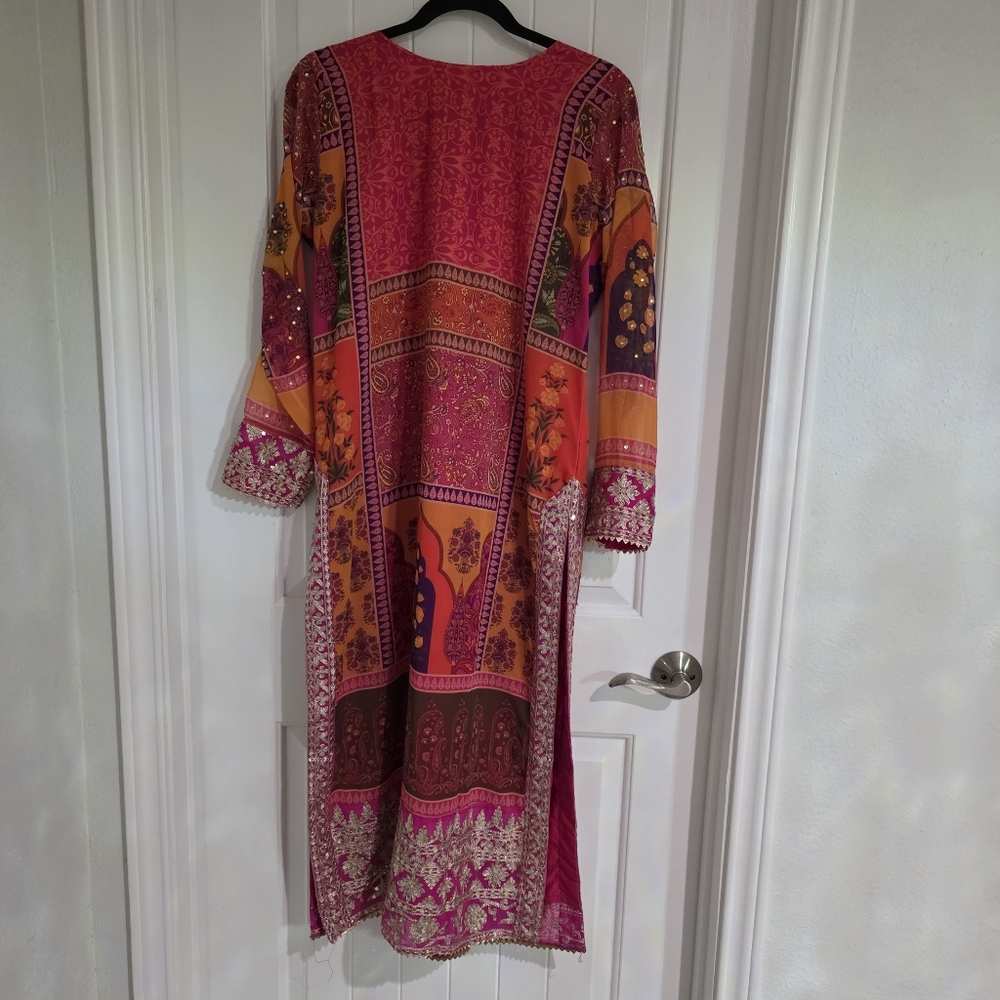 NEW Hot Pink 3 Piece Pakistani Desi Women Party Outfit Size M / L - Picture 5 of 8